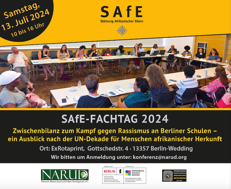 SAfE Fachtag 2024 (Hybridmodus): Zwischenbilanz zum Kampf gegen Rassismus an Berliner Schulen...